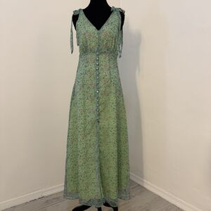 Floral Green Sleeveless Maxi Dress